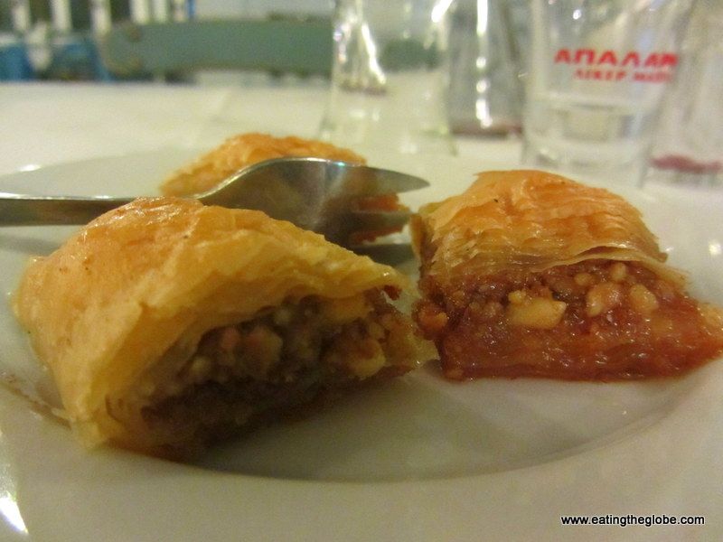 Baklava Complimentary baklava with raki at Akrogiali Taverna Restaurant in Crete